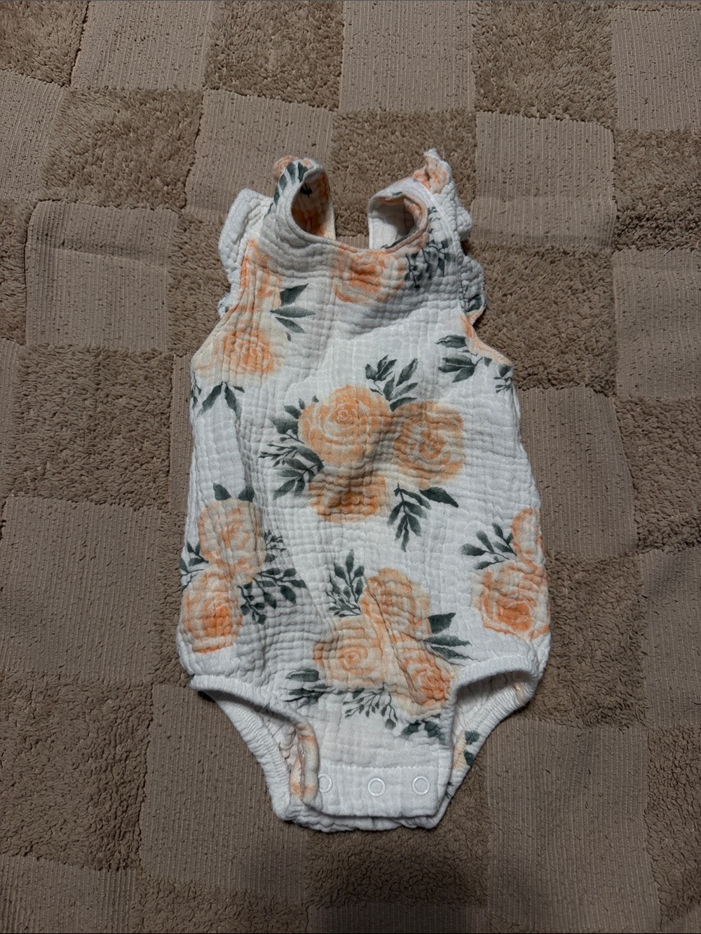 Starting Out White Floral Muslin Baby Bodysuit with Orange Roses